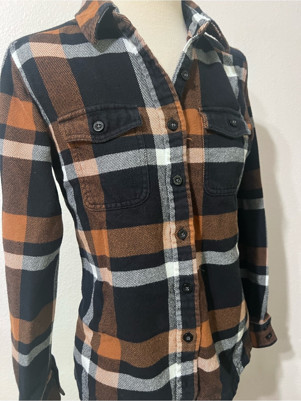 Patagonia Black and Brown Plaid Button-Up Jacket